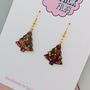Small Green, Gold And Pink Glitter Christmas Tree Earrings, thumbnail 2 of 4