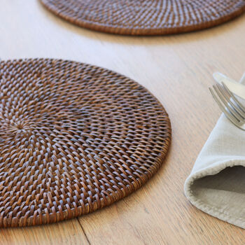 Marbury Brown Round Rattan Placemat Set Of Two, 2 of 4