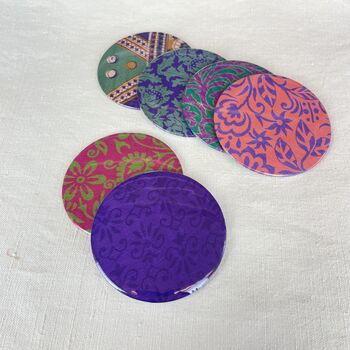 Handmade Recycled Sari Fabric Handbag Travel Mirror, 5 of 11