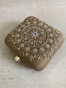 Gold Raw Silk Mandala Design Square Clutch Bag, 8 of 9