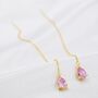Sterling Silver Tourmaline Pink Cz Droplet Threader Earrings, thumbnail 7 of 12