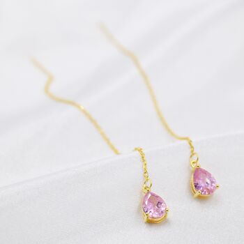 Sterling Silver Tourmaline Pink Cz Droplet Threader Earrings, 7 of 12