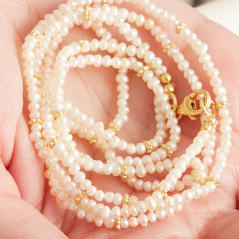 White Pearl Beaded Long Layering Necklace, 4 of 11