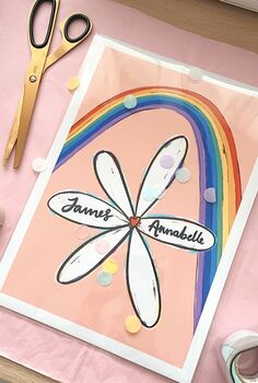 Rainbow Daisy Personalised Wedding Art Print, 5 of 5