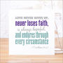 'Love Never Gives Up' Contemporary Bible Verse Card, thumbnail 1 of 4