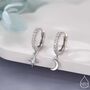 Sterling Silver Asymmetric Moon And Star Cz Dangle Huggie Hoop Earrings, thumbnail 1 of 12