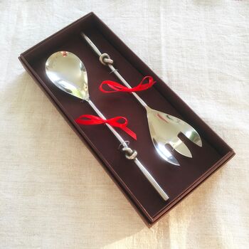 Large Twisted Silver Salad Servers ~ Boxed, 2 of 7