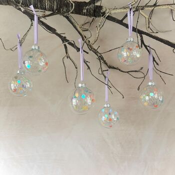 Set Of Six Pastel Rainbow Effect Baubles Bright Christmas Decor, 3 of 7