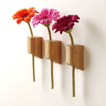 Solid Oak Wall Mounted Stem Vases – Set Of Three, 4 of 8