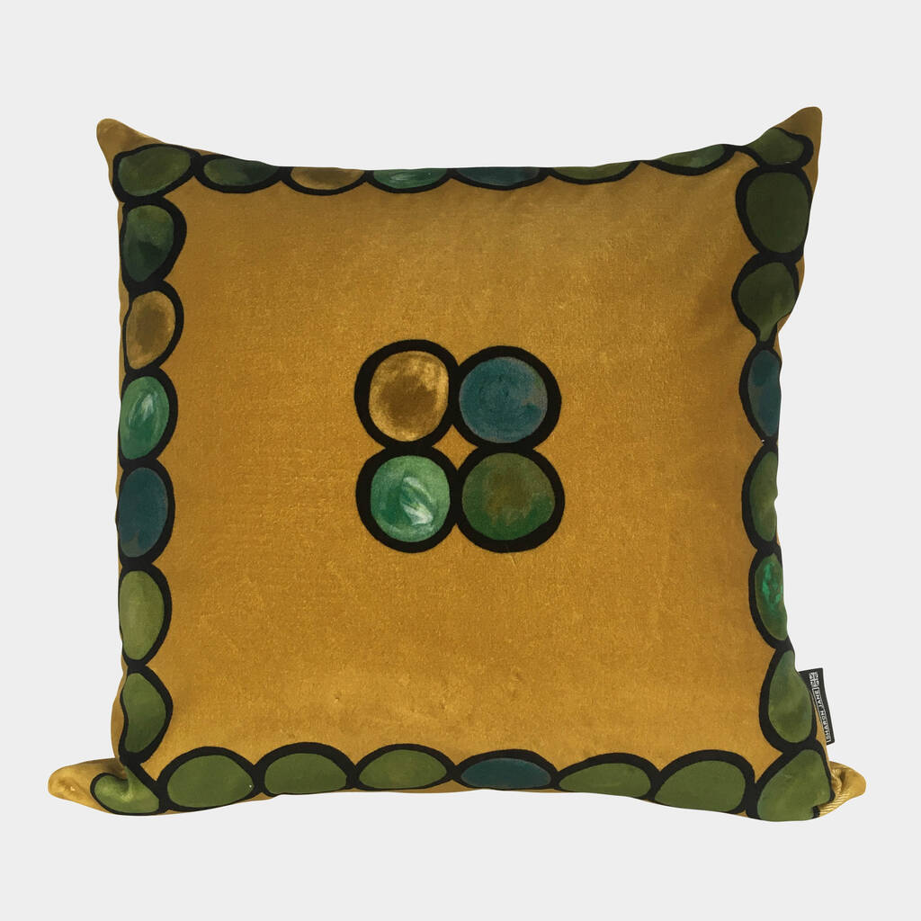 Ombre Circle Velvet Cushion Ochre / Green, 1 of 3