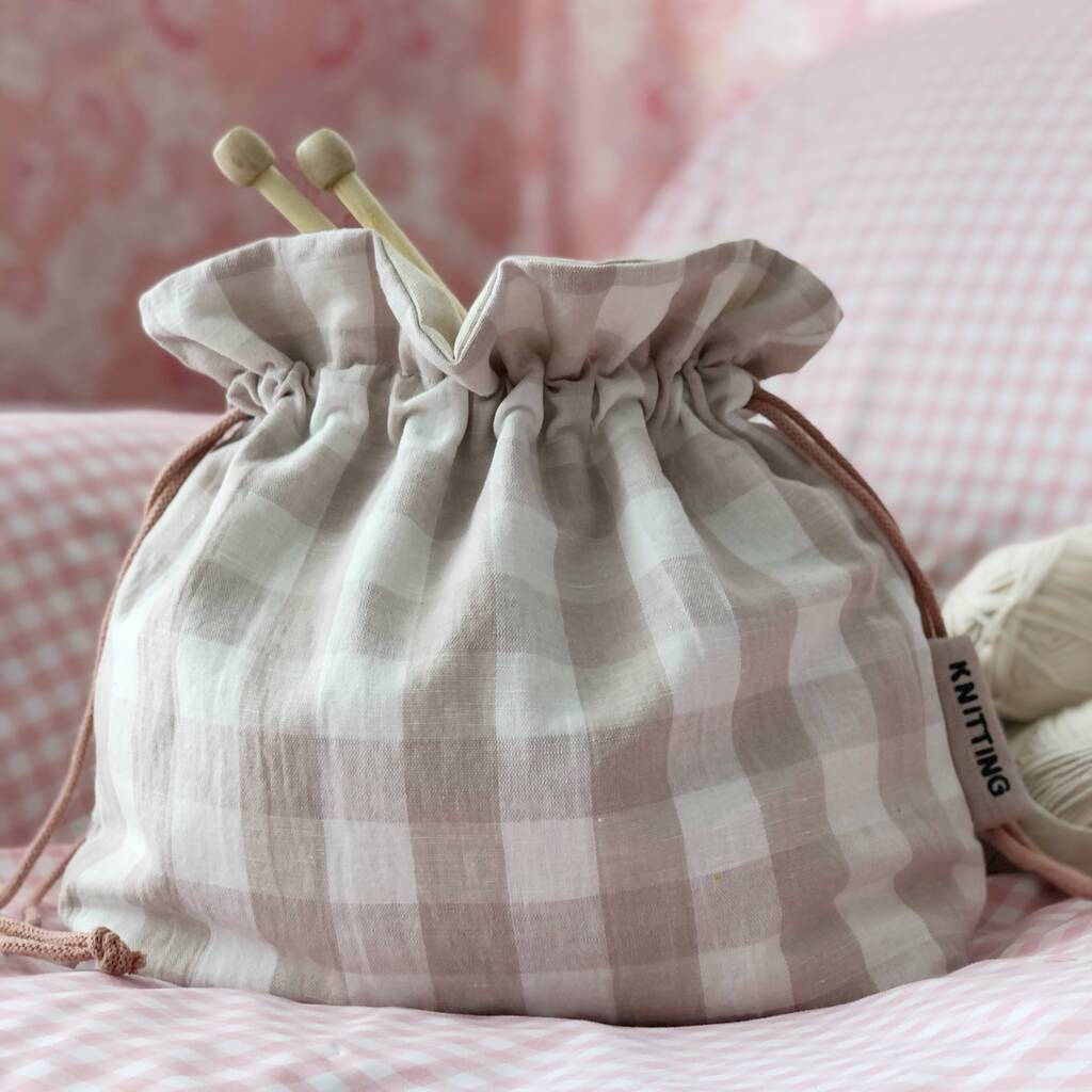 Luxury Knitting Bag Gingham Knitting Bag Cottagecore By Kelly Connor