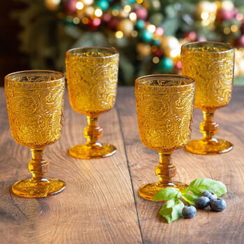 Set Of Four Paisley Embossed Wine Goblets, 7 of 7