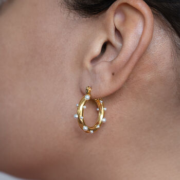 Dotted Pearl Hoop Earrings Non Tarnish, 3 of 3
