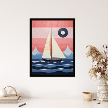 Setting Sail Geometric Sea Pink Blue Wall Art Print, 4 of 6