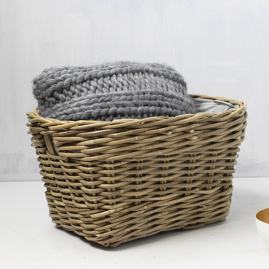 round grey lined rattan basket by marquis & dawe