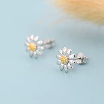 Sweet Daisy Flower Stud Earrings In Sterling Silver, 8 of 12