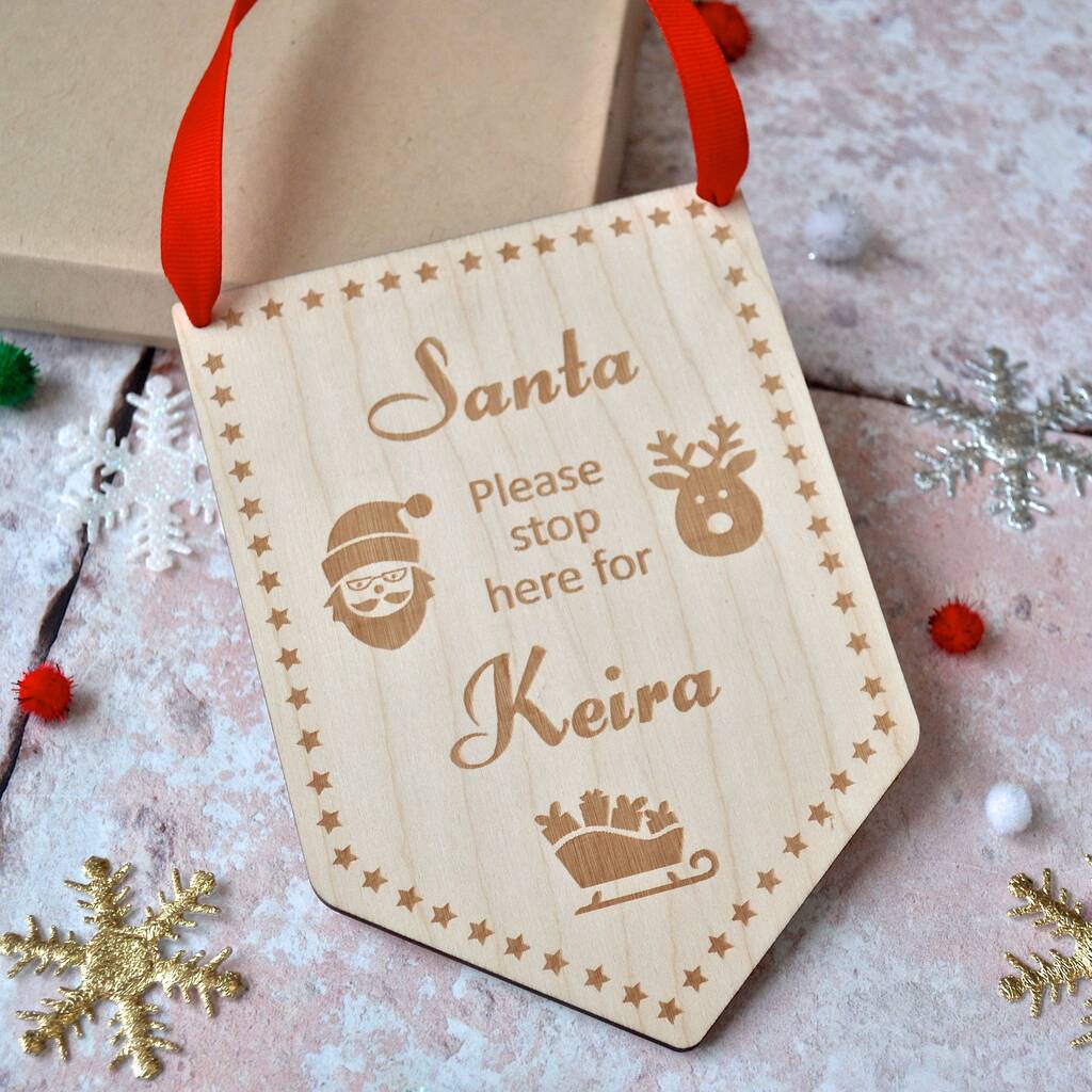 Christmas Santa Please Stop Here Wooden Sign, 1 of 3