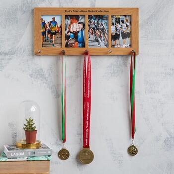 Personalised Oak Photo Frame And Medal Hanger, 6 of 8