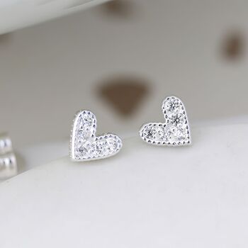 Sterling Silver Cz Heart Stud Earrings, 4 of 11