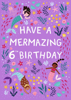 Mermaid Birthday Card, Girls 6th Birthday Card, 3 of 3