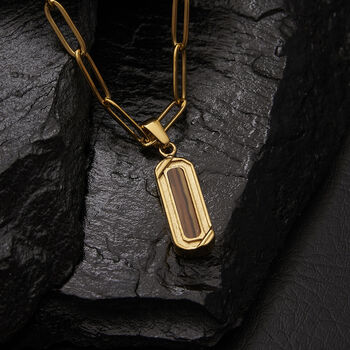 Gold Tiger Eye Pendant Necklace, Engraved Pendant Chains, 10 of 12
