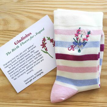 Birthday Flower Personalised Name Socks Gift For Her, 5 of 8