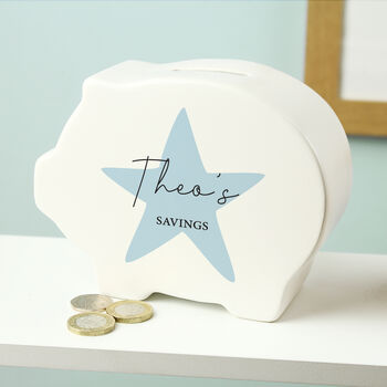 Personalised Blue Star Ceramic Piggy Bank, 2 of 5