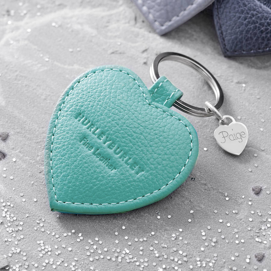 Personalised Textured Leather Heart Charm Keyring By Hurleyburley ...