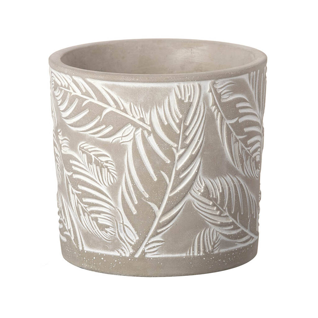 Grey Embossed Feather Cement Planter