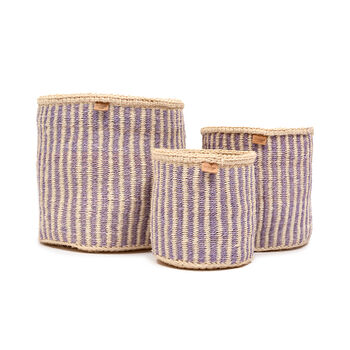 Umeme: Lavender Pinstripe Woven Storage Basket, 9 of 9