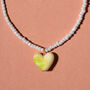 White Seed Bead And Green Heart Necklace, thumbnail 1 of 4