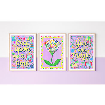 Lilac Unicorn Flower Print Set, 8 of 12