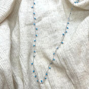 Blue Turquoise Beaded Sterling Silver Chain Necklace, 4 of 6