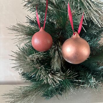 Set Of Six Tree Baubles Copper Bauble Purple Bauble, 2 of 9