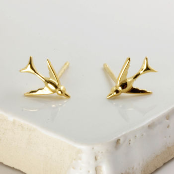 Tiny Swallow Earrings Gold Vermeil/Silver, 4 of 8