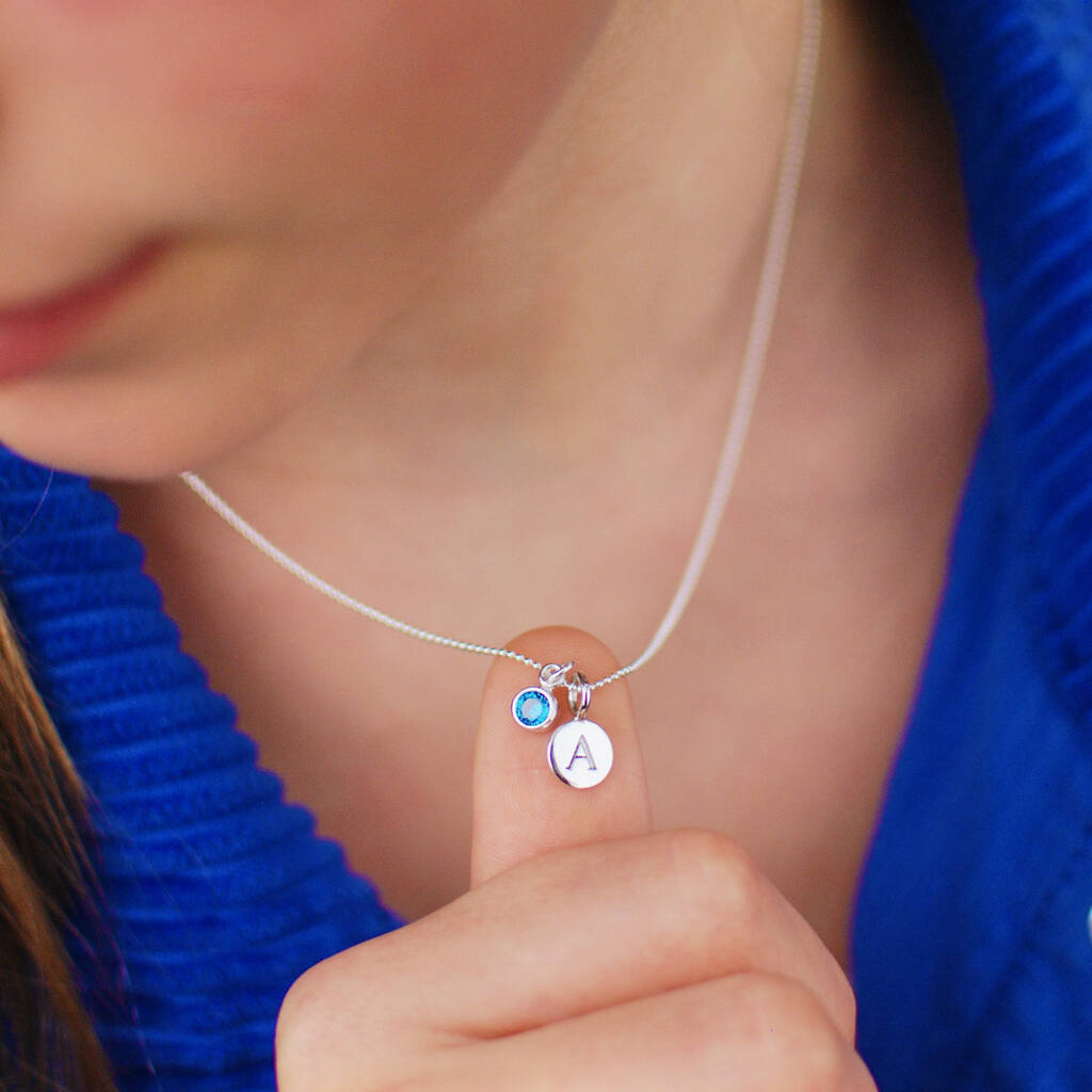 Girl's Personalised Initial And Birthstone Necklace, 1 of 9