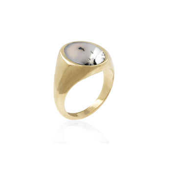 Snow Agate Signet Ring Silver/Gold, 12 of 12