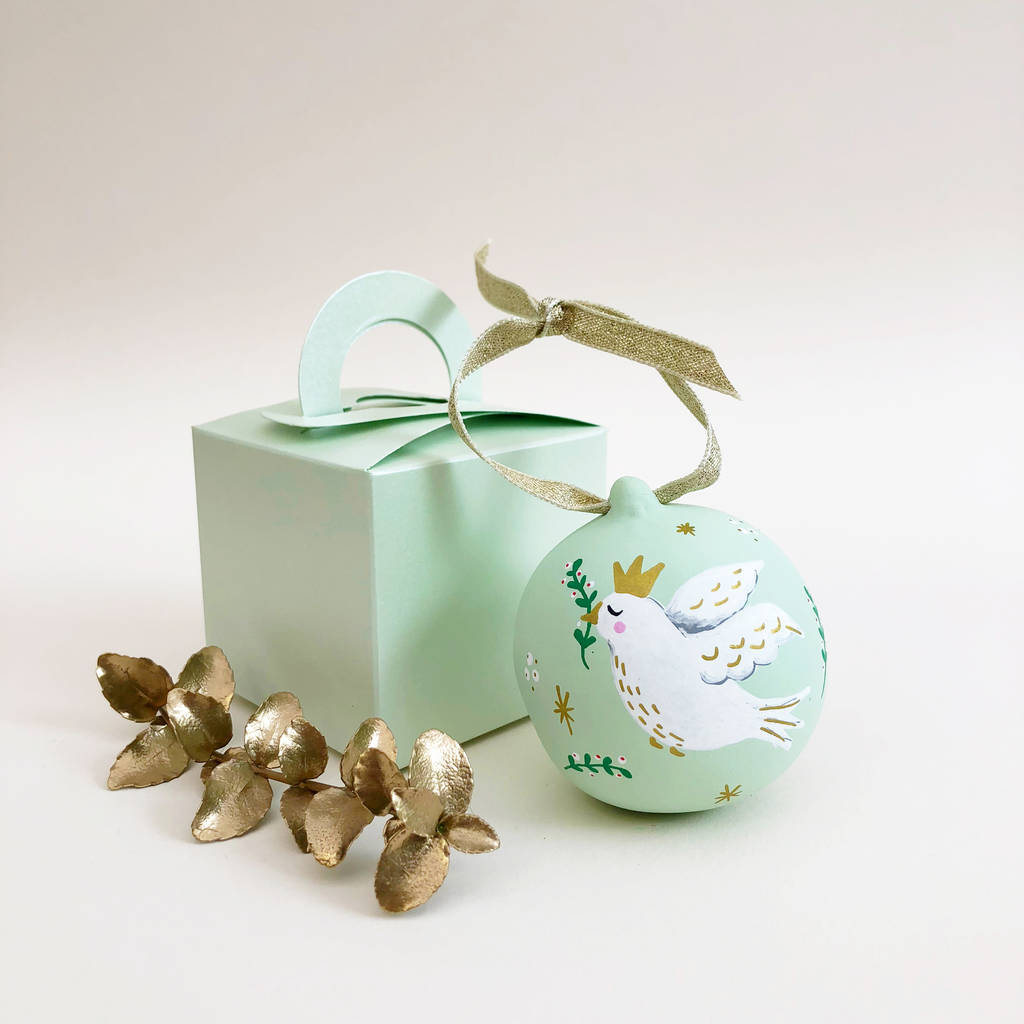 Personalised Hand Illustrated Dove Christmas Bauble, 1 of 3
