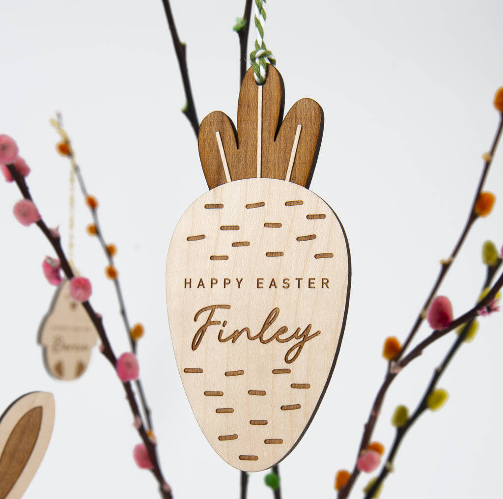 Personalised Wooden Easter Carrot Decoration, 1 of 3