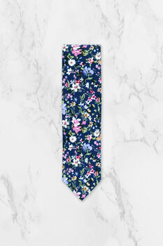 Handmade 100% Cotton Floral Print Tie In Blue And Pink, 7 of 7