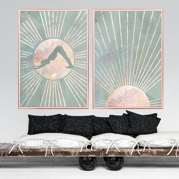 Yoga Green Sun Rays Boho Wall Art Print, 6 of 10
