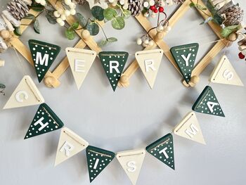 Wooden Christmas Bunting Happy Christmas Mantel Banner, 5 of 11