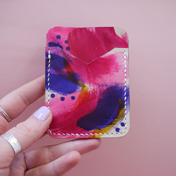 Pocket Wallet Hand Painted Leather Card Wallet Blush, 2 of 9