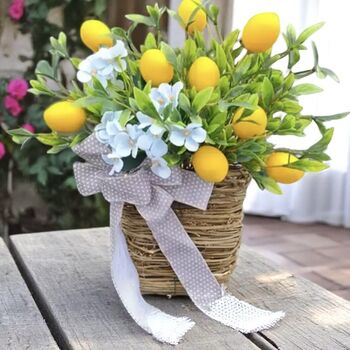 Yellow Lemon Basket Door Wreath With Ribbon, 4 of 6