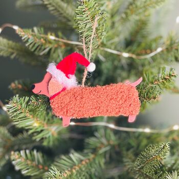 Personalised Sausage Dog Wood And Wool Decoration, 2 of 3