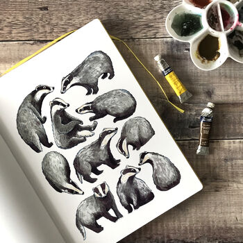 Badgers Watercolour Art Blank Greeting Card, 6 of 7