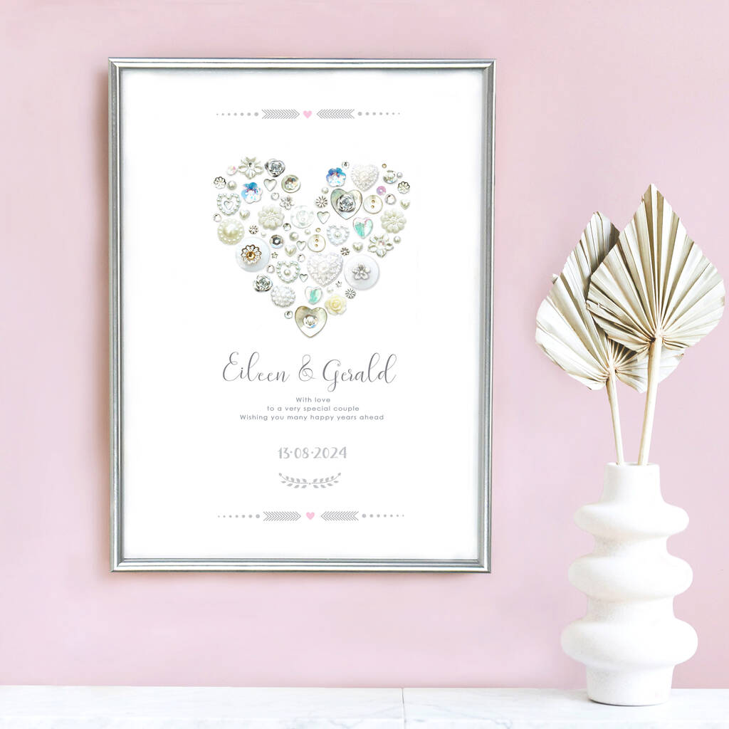Personalised Button Heart Wedding Print, 1 of 3