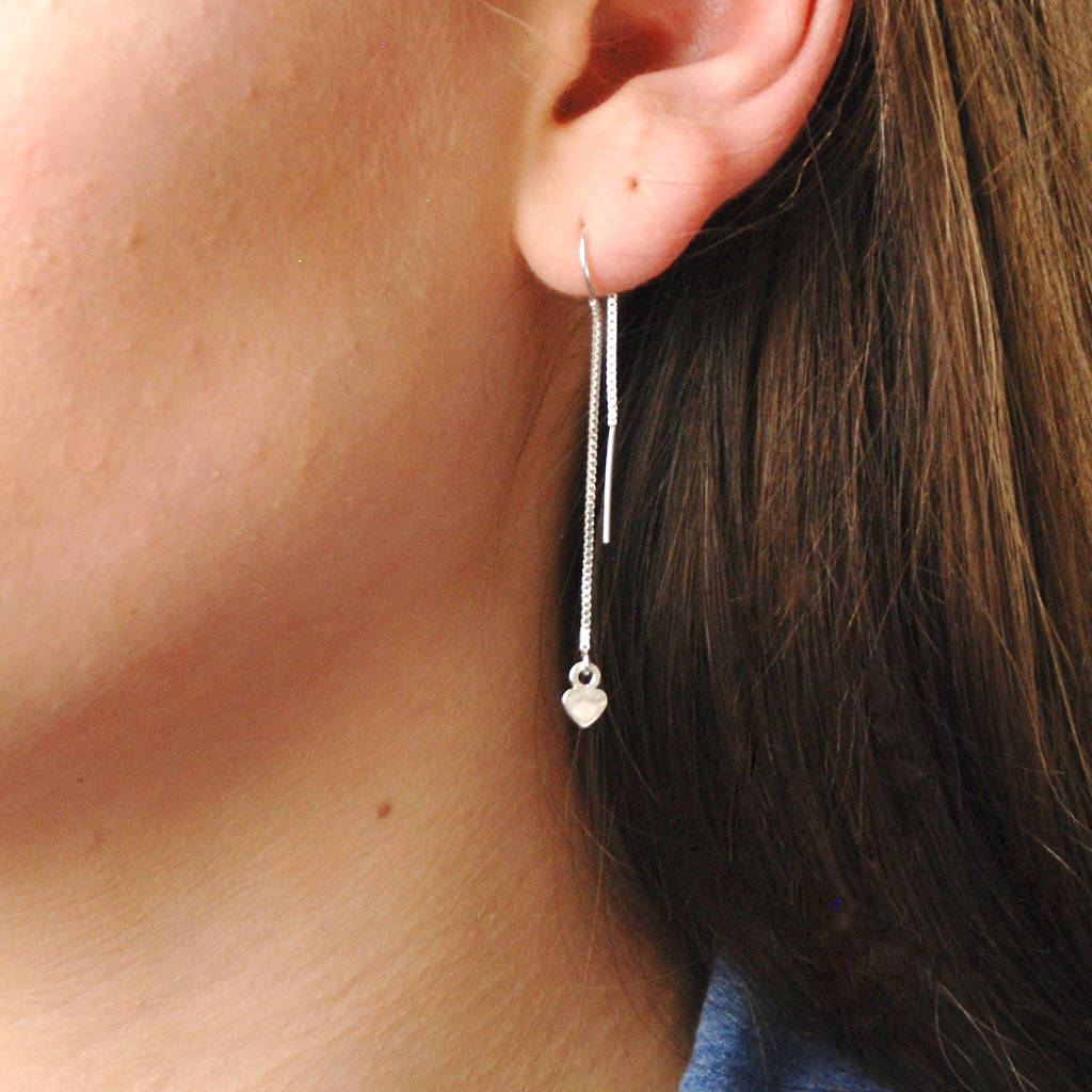 Sterling Silver Heart Strings Threader Earrings By Penelopetom