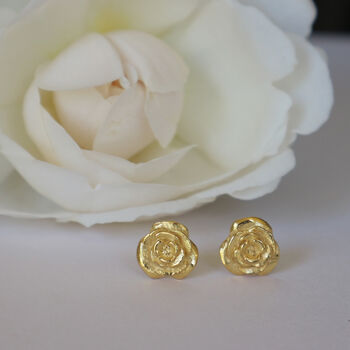 Gold Plated Rose Earrings, 2 of 6