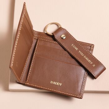 Personalised Men's Leather Wallet And Keyring Gift Set In Tan, 3 of 4